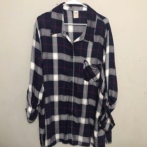 Navy Blue Plaid Button Up Tunic 3X 22/24W